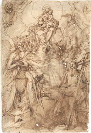 Lot 6508, Auction  126, Sieneser Schule, um 1600. Maria mit Kind in den Wolken und Heilige