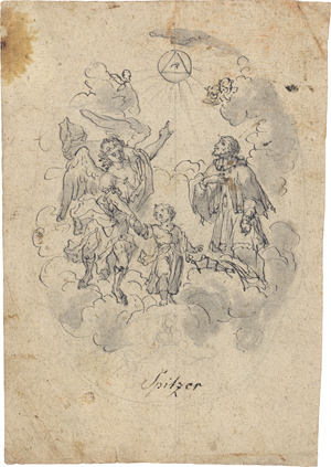 Lot 6558, Auction  126, Spitzer, Johann Wenzel, Schutzengel mit Knabe: Entwurf wohl für das Aufsatzbild eines Altars