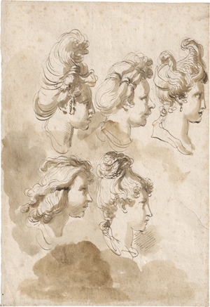 Lot 6574, Auction  126, Gandolfi, Gaetano, Studienblatt mit Frauenköpfen mit Phantasiefrisuren