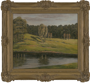 Los 7004 - Leistikow, Walter - Hügeliges Ufer mit Baumgruppen vor einem Kiefernwald, Abendlicht - 1 - thumb