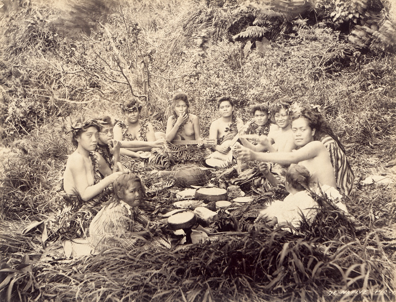 Lot 4033, Auction  126, Davey, Frank, Hawaiians eating a meal; Two Hawaiians with their boats, Diamond Head Beach, Oahu