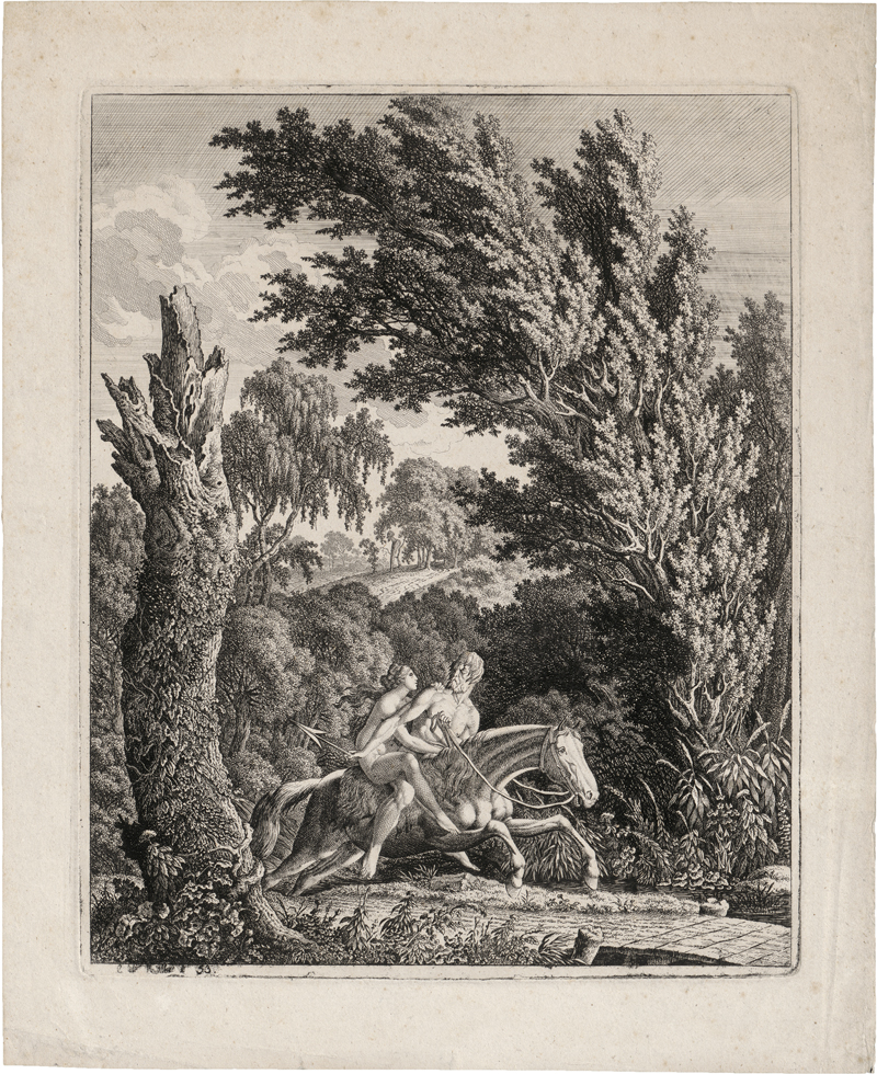 Lot 5301, Auction  126, Kolbe, Carl Wilhelm, Ein Reiter mit Lanze springt nach rechts über einen Steg