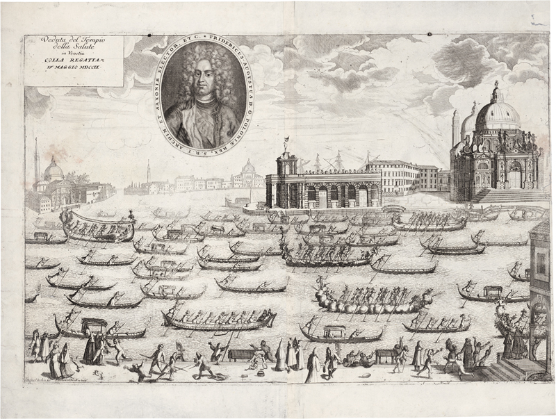 Lot 5708, Auction  126, Via, Alessandro della, Veduta del Tempio della Salute: Regatta im Bacino di S. Marco, im Hintergrund die Dogana und Santa Maria della Salute.