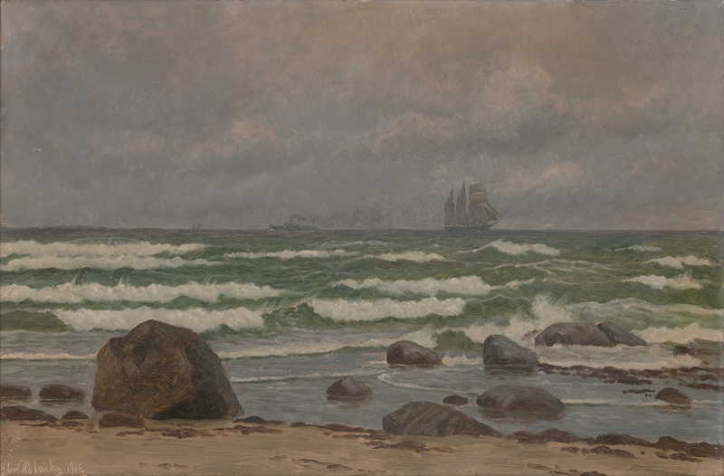 Lot 6157, Auction  126, Blache, Christian Vigilius, "Stranden ved Hirtshals": Wolkenverhangener Himmel vor der Küste Jütlands
