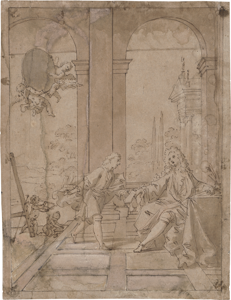 Lot 6569, Auction  126, Venezianisch, um 1690. Allegorie auf die Auftragsmalerei (Ein Maler nimmt einen Auftrag entgegen)