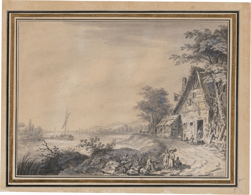 Lot 6590, Auction  126, Zingg, Adrian, Flusslandschaft mit Wirtshaus