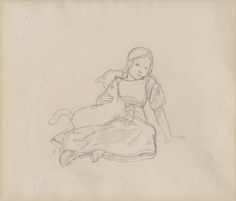 Lot 6637, Auction 126, Richter, Adrian Ludwig, Junges Mädchen mit Lämmlein; Junge bei Andacht und liegendes Mädchen- Figurenskizzen für das Gemälde "Abendandacht"