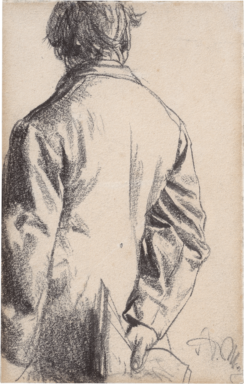 Lot 6720, Auction 126, Menzel, Adolph von, Studie eines Mannes mit Schriftstück in Rückenansicht