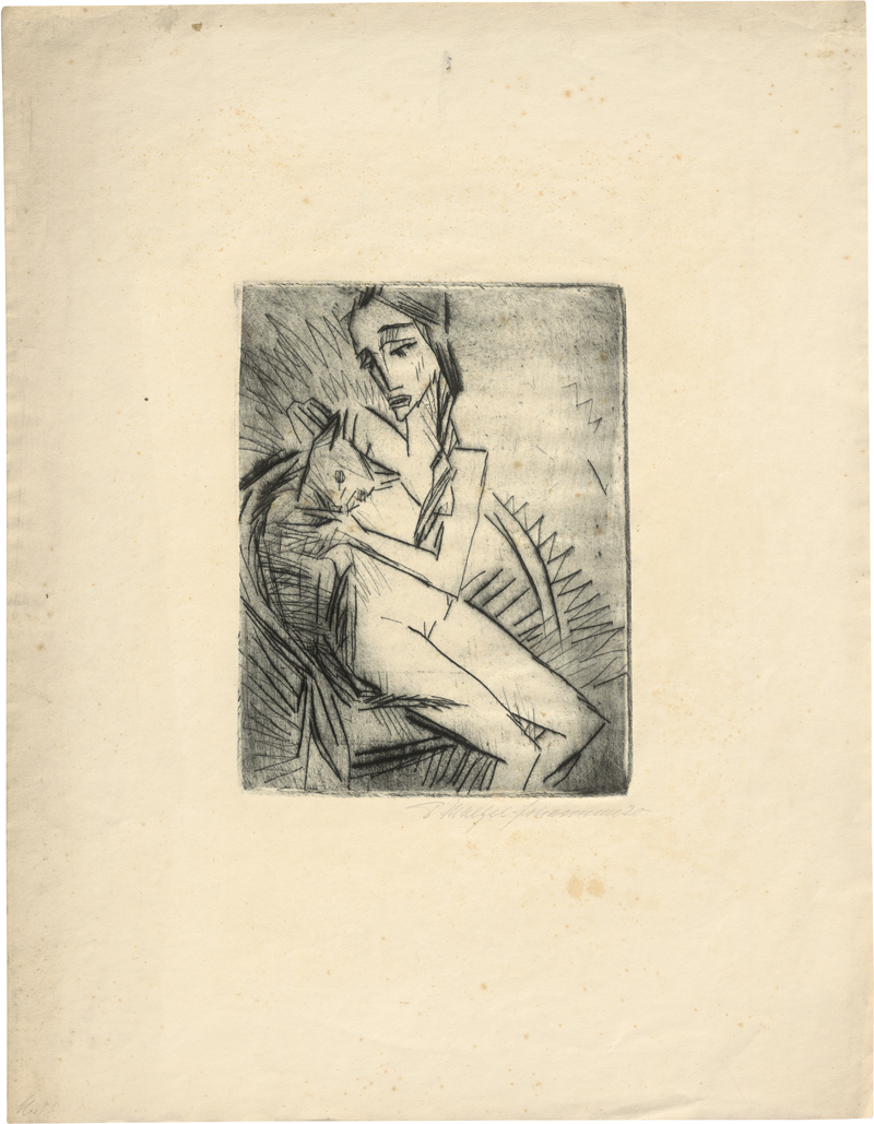 Lot 7079, Auction  126, Maetzel-Johannsen, Dorothea, Frau mit Katze in Lehnstuhl