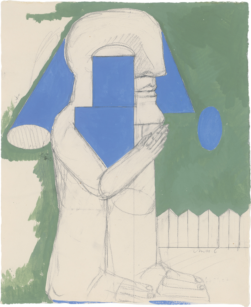 Lot 7216, Auction  126, Antes, Horst, Maskierte Figur vor Zaun