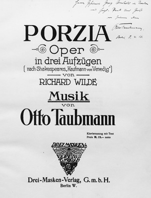 Lot 465, Auction  127, Taubmann, Otto, Porzia. Oper in drei Aufzügen