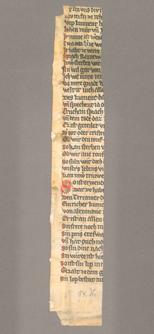 Lot 1004, Auction  127, Rennewart-Fragment, Fragment einer deutschen Handschrift auf Pergament. 