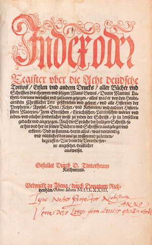 Los 1158 - Kirchner, Timotheus und Luther, Martin - Jndex oder Register uber die acht deudsche Tomos - 0 - thumb