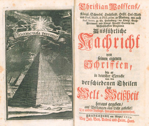 Lot 2193, Auction  127, Wolff, Christian von, Vernünftige Gedancken von den Kräfften des menschlichen Verstandes (und:) Ausführliche Nachricht von seinen eigenen Schrifften