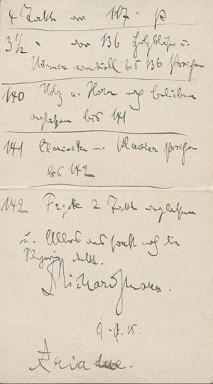 Lot 2652, Auction  127, Strauss, Richard, Signierte musikalische Anweisungen zur "Ariadne". 1915