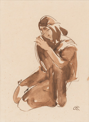 Lot 3190, Auction  127, Kolbe, Georg, Sitzende. Federzeichnung in Sepiatinte auf Papier mit Lavierung in Umbratusche. 