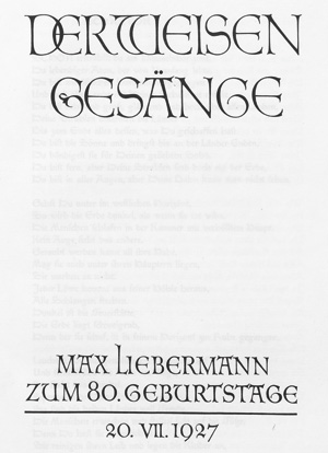 Lot 3213, Auction  127, Hoyer, H. Th. und Liebermann, Max, Der Weisen Gesänge - Max Liebermann zum 80. Geburtstage