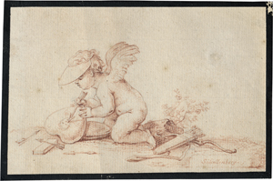 Los 6557 - Schellenberg, Johann Rudolf - Amor mit Schirmmütze als Zeichner, mit seinem Pfeil ein Bildnis auf ein Herz gravierend - 0 - thumb