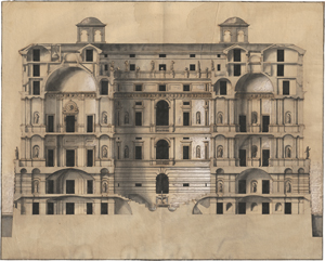Lot 6606, Auction  127, Deutsch oder Niederländisch, um 1800. Entwürfe zu einem Palazzo mit Rustikaverzierung und zwei Dachlaternen