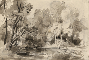 Lot 6668, Auction  127, Preller d. Ä., Friedrich, Waldsee mit badenden Frauen, im Vordergrund ein Kahn