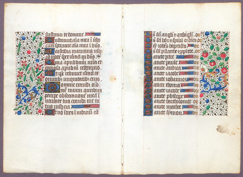 Lot 1018, Auction  127, Blattgold-Initialen, 4 Doppellagen aus einem spätmittelalterlichen Stundenbuch in lateinischer Handschrift