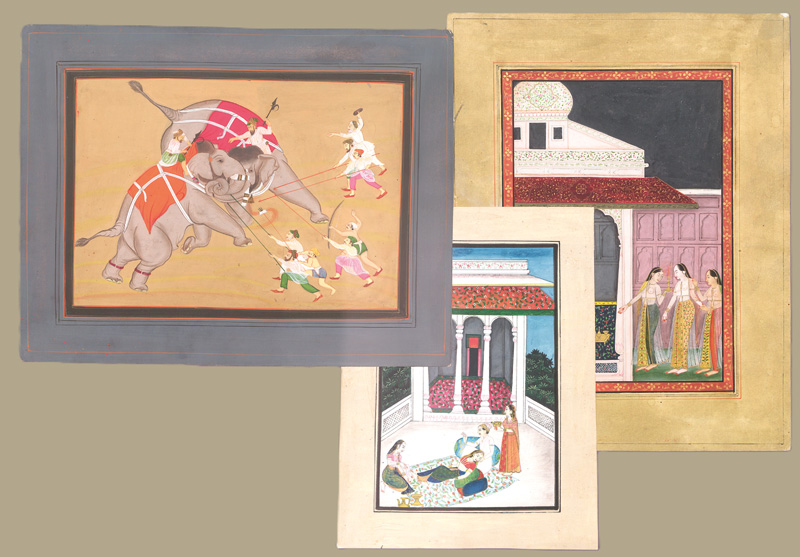 Lot 1059, Auction  127, Firdousi, Abu l-Qasim, Mogul-Miniaturmalerei. 16 Blätter in farbiger Deckfarbenmalerei