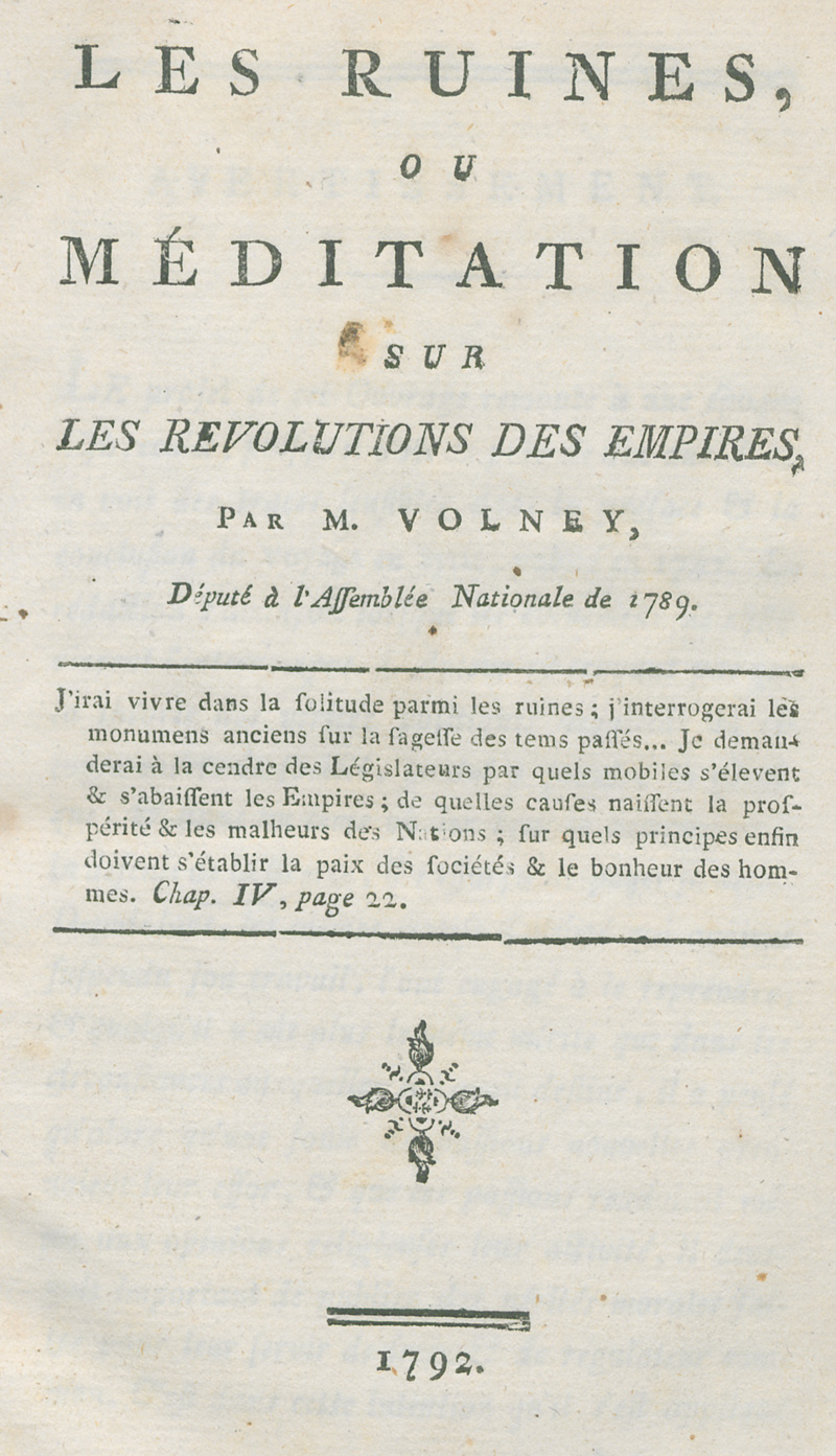 Lot 2191, Auction  127, Volney, Constantine-François de Chasseboef Comte de, Les ruines ou meditation sur les revolutions des empires