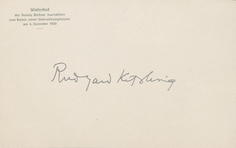 Lot 2525, Auction  127, Kipling, Rudyard, Signierte Tombola-Karte des Vereins Berliner Journalisten. 1909