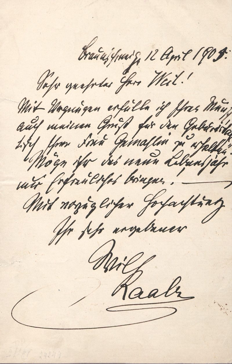 Lot 2527, Auction  127, Raabe, Wilhelm, Brief als Geburtstagsgeschenk. 1905