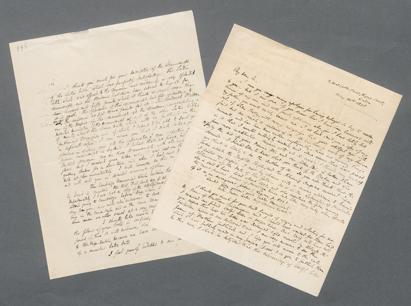 Lot 2549, Auction  127, Wright, Thomas, 2 Briefe an Stephan Ladislaus Endlicher. 1836-1838 