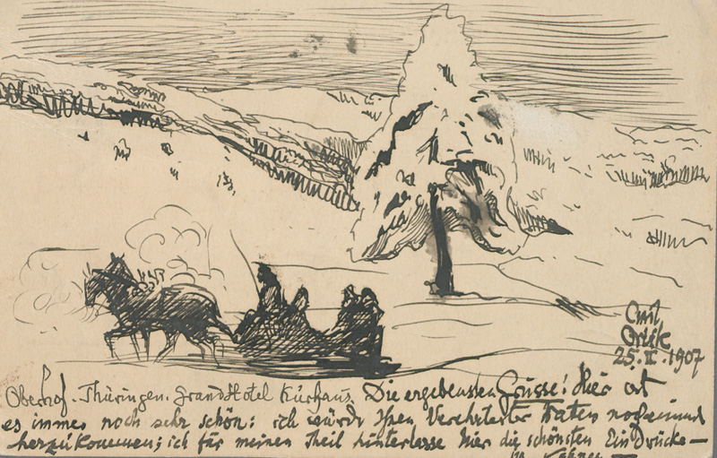 Lot 2615, Auction  127, Orlik, Emil, Postkarte mit ganzseitiger Federzeichnung. 1907