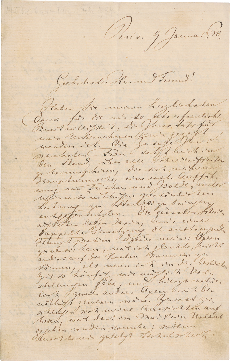 Lot 2656, Auction  127, Wagner, Richard, Ausführlicher Brief über "Tristan und Isolde". 1860