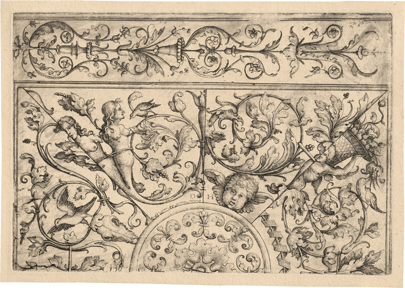 Lot 5171, Auction 127, Hopfer, Daniel, Ornamentales Tableau mit vier Zwickeln und halbem Mittelmedaillon