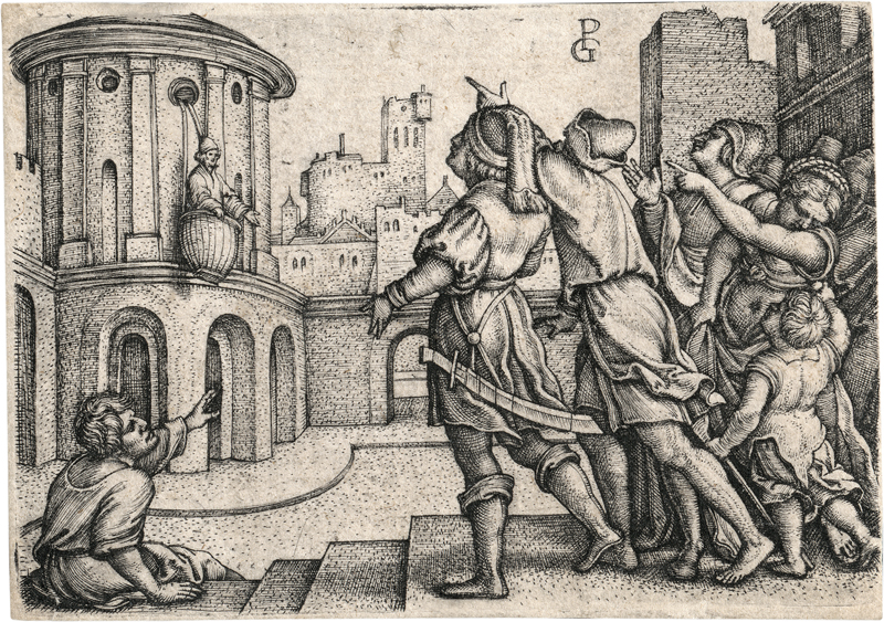 Lot 5186, Auction  127, Pencz, Georg, Virgil im Korb; Die Kurtisane auf der Feuersäule