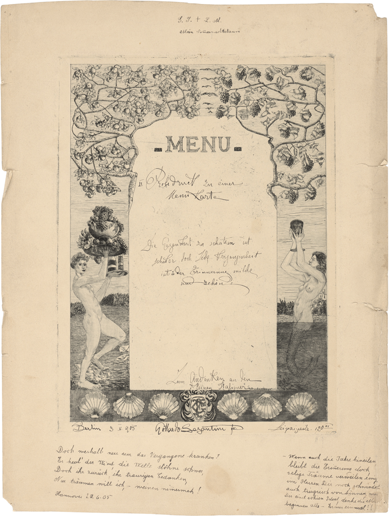 Lot 5421, Auction  127, Segantini, Gottardo, Entwurf für ein Menü