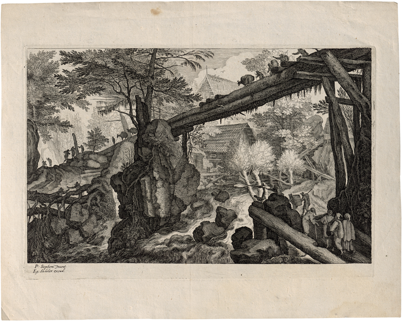 Lot 5635, Auction 127, Sadeler, Aegidius, Landschaft mit Brücke aus Baumstämmen
