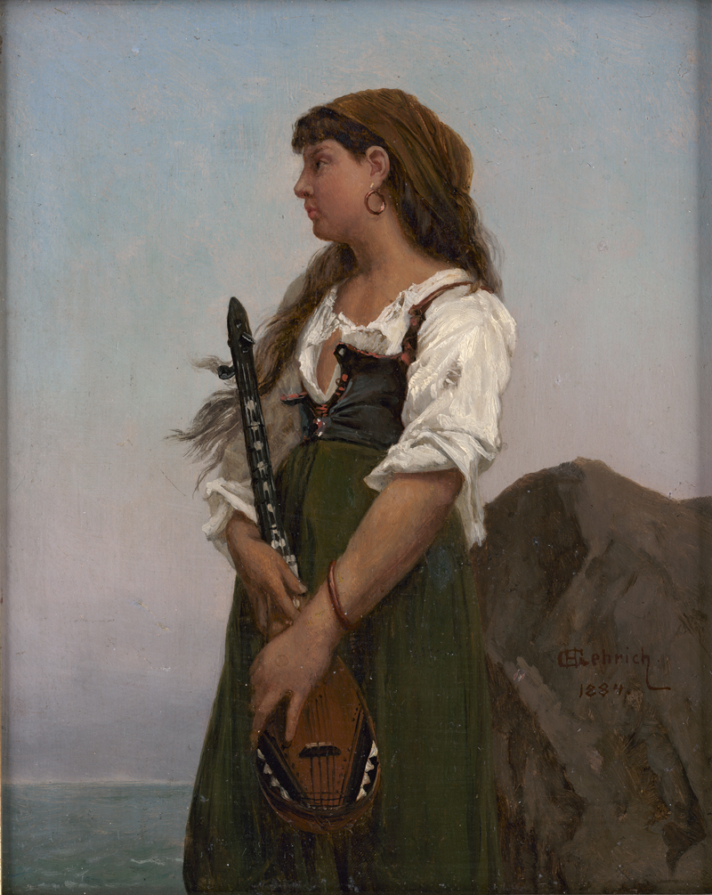 Lot 6078, Auction 127, Gehrich, Hermann, Italienisches Mädchen aus Sorrento mit Mandoline am Meer