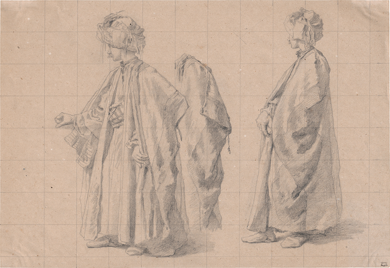 Lot 6311, Auction 127, Dauzats, Adrien, Studienblatt mit der Figur eines stehenden Arabers mit Burnus und Turban