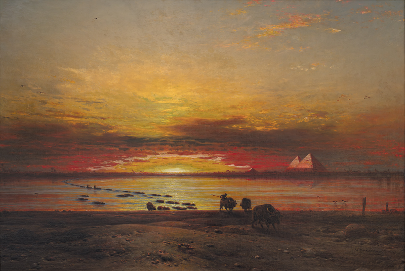 Lot 6351, Auction 127, Hildebrandt, Eduard, Nillandschaft mit Pyramiden im Abendlicht