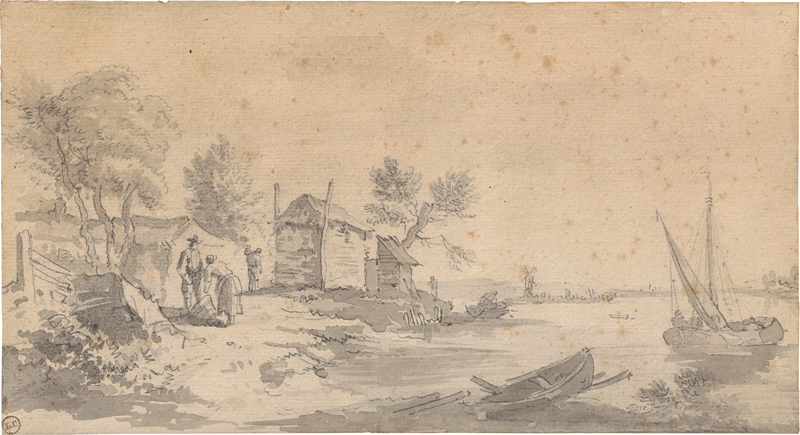 Lot 6535, Auction 127, Goyen, Jan Josefsz. van - Umkreis, Holländische Flusslandschaft mit einem Bauerngehöft und Fischerbooten