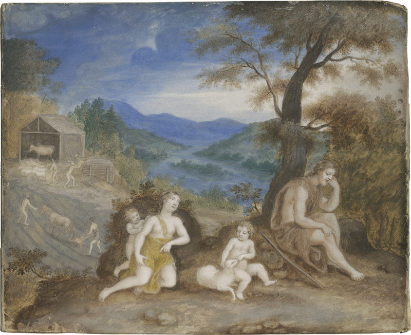 Lot 6542, Auction 127, Französisch, 1. Hälfte 17. Jh. Adam und Eva mit Kain und Abel in der Landschaft
