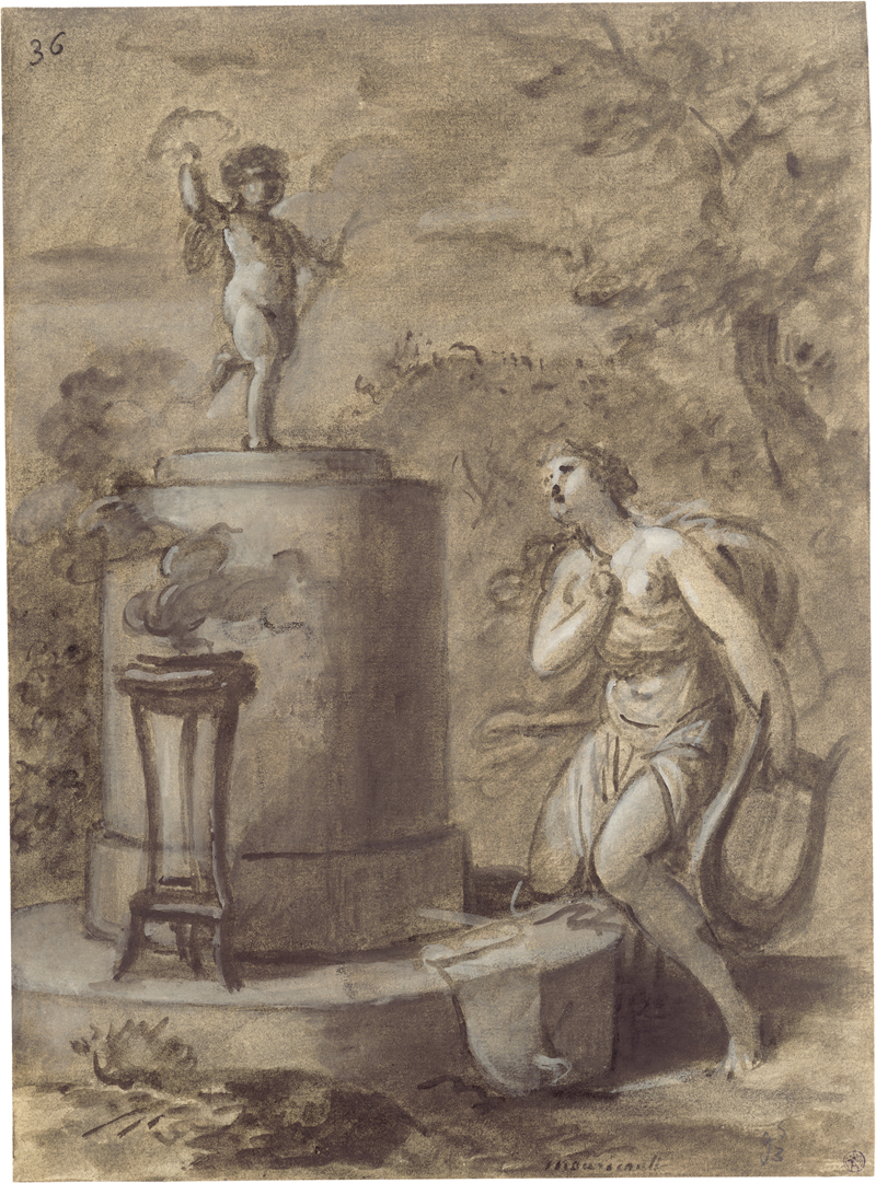 Lot 6566, Auction 127, Mouricault, Thomas-Laurent, Lyraspielerin am Altar, Amor ein Rauchopfer darbringend