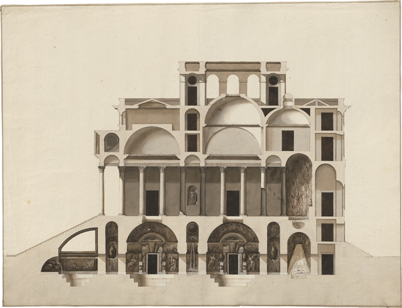 Lot 6607, Auction 127, Deutsch oder Niederländisch, um 1800. Entwürfe zu einem Palazzo im Stil der italienischen Renaissance mit Grotten