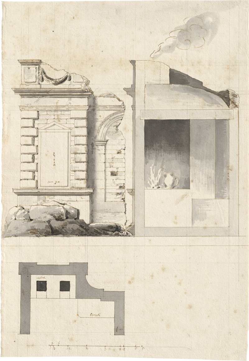 Lot 6608, Auction 127, Deutsch oder Niederländisch, um 1800. Entwürfe zu einem Küchengebäude in Gestalt einer künstlichen Ruine