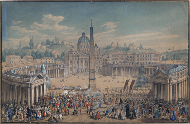 Lot 6650, Auction 127, Italienisch, Mitte 19. Jh. Papstprozession auf dem Petersplatz