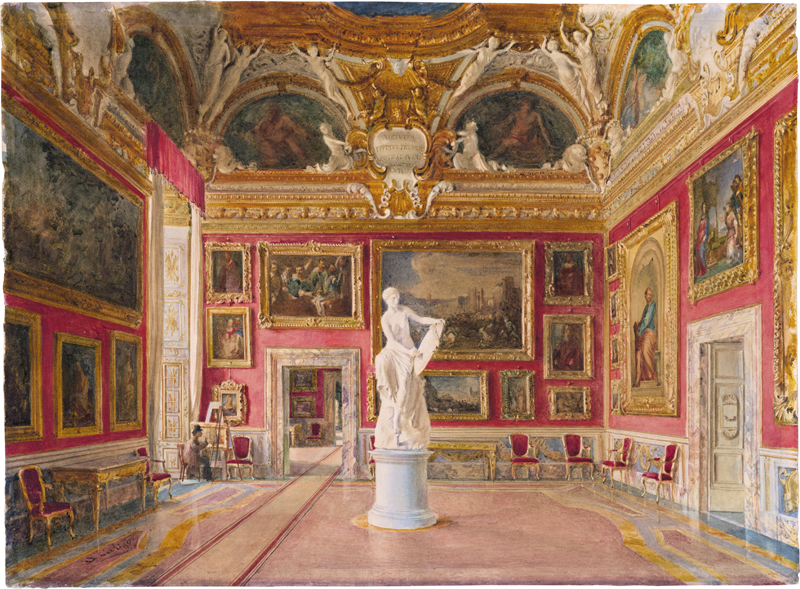 Lot 6702, Auction 127, Caligo, Domenico, Die Sala die Giove im Palazzo Pitti, im Hintergrund ein Künstler vor der Staffelei