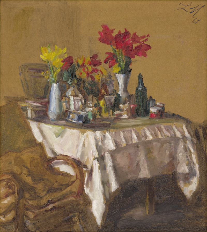 Lot 7144, Auction 127, Meidner, Ludwig, Weiß gedeckter Tisch mit Blumen