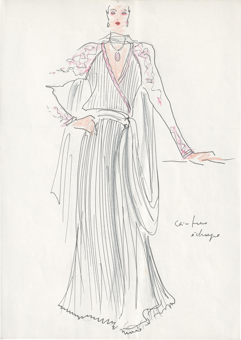 Lot 7213, Auction 127, Lagerfeld, Karl, Entwurf langes Kleid (ceinture écharpe)