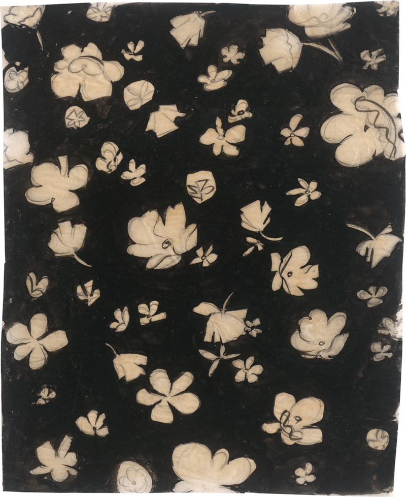 Lot 8025, Auction  127, Dufy, Raoul, Projet de tissu à fleurs sur fond noir pour Bianchini-Férier
